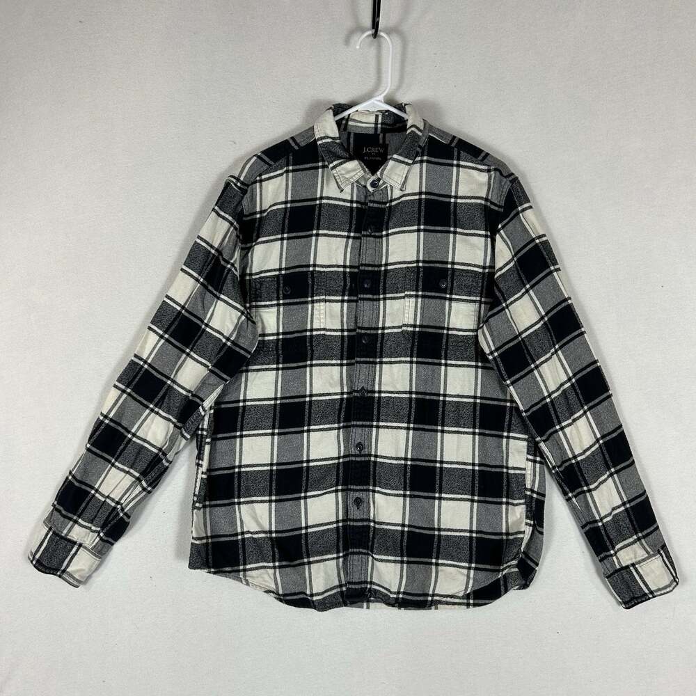 J.Crew Long Sleeve Flannel Shirt Mens Large Gray Flannel Casual Preppy Button Up